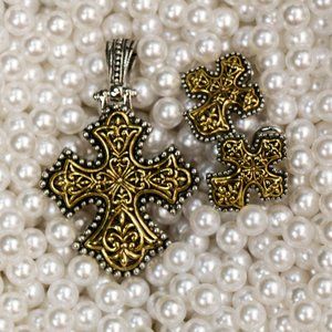 Gold and Silver Cross Clip On Earrings
